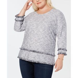 Style & Co Plus Size Space Dyed Fringe Trim Top